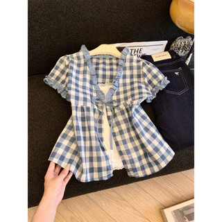 Phong Cách Hàn Quốc Nữ Nữ Rời Ruffle Baggy Áo Sơ Mi Tay Ngắn Áo Giả-hai Mảnh