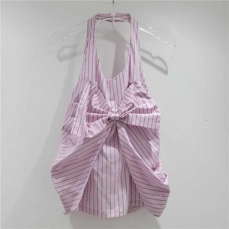 2025 Phong Cách Mới Retro Tính Khí Sang Trọng Sọc Nơ Dây Áo Vest Nữ Niche Không Tay Top