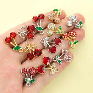 10 Chiếc Ngọt Ngào Dễ Thương Màu Đỏ Anh Đào Quyến Rũ Với Kim Cương Giả Sáng Bóng, 6 Kiểu Mặt Dây Hợp Kim Kẽm Tinh Tế Cho DIY Mùa Hè Vòng Cổ Sống Động Vòng Tay Bông Tai Dây Xích Điện Thoại Túi Phụ Kiện