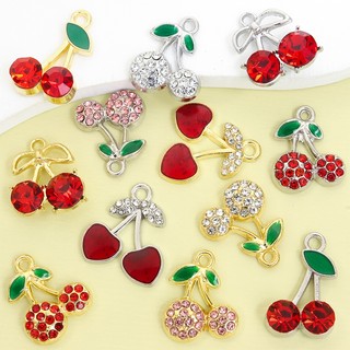 10 Chiếc Ngọt Ngào Dễ Thương Màu Đỏ Anh Đào Quyến Rũ Với Kim Cương Giả Sáng Bóng, 6 Kiểu Mặt Dây Hợp Kim Kẽm Tinh Tế Cho DIY Mùa Hè Vòng Cổ Sống Động Vòng Tay Bông Tai Dây Xích Điện Thoại Túi Phụ Kiện