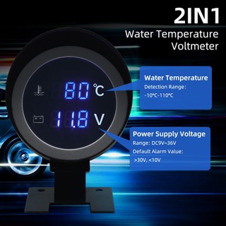 Đèn LED Kỹ Thuật Số Xe Tải Nhiệt Độ Nước Đồng Hồ Đo Vôn Kế 2 Trong 1 Cho 12V 24V Xe Tải Nước Xe Máy Nhiệt Độ Có Chân Đế