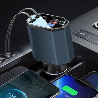 Bộ sạc xe hơi SEAMETAL 120W Siêu nhanh với dòng có thể thu vào Cổng USB kép Ô tô Bật lửa giao diện Bộ chuyển đổi phích cắm