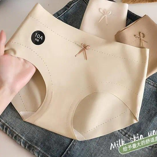 Quần Lót Da Sữa Liền Mạch Nữ Giữa Eo Cao Co Giãn Thoải Mái Băng Lụa Nguyên Chất Quần Đùi Cotton