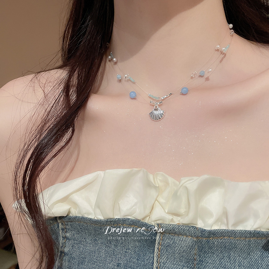 DREJEW Vỏ Sao Biển Ngọc Trai Vòng Cổ Trên Bãi Biển Phong Cách Kỳ Nghỉ Xếp Chồng Dây Xích Xương Đòn Thời Trang Cao Cấp Tính Khí Vòng Cổ Trang Trí