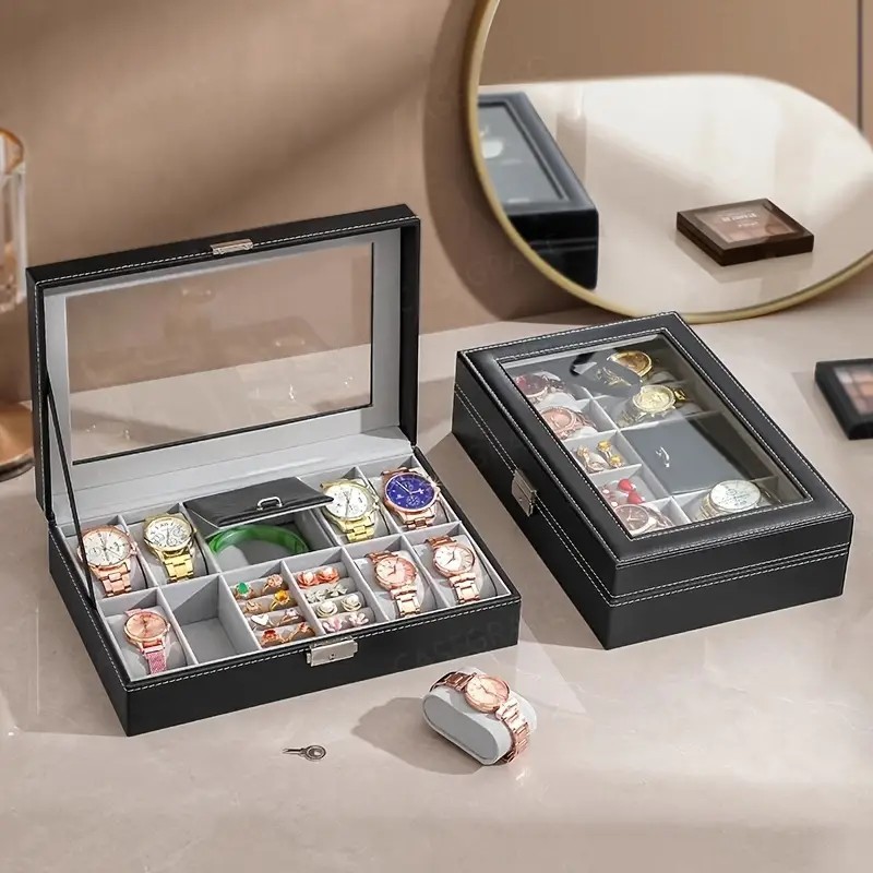 8 Khe Lưới Đồng Hồ Lưu Trữ Hộp Sắp Xếp Da PU Hộp Trang Sức Hiển Thị Hộp Bảo Quản
