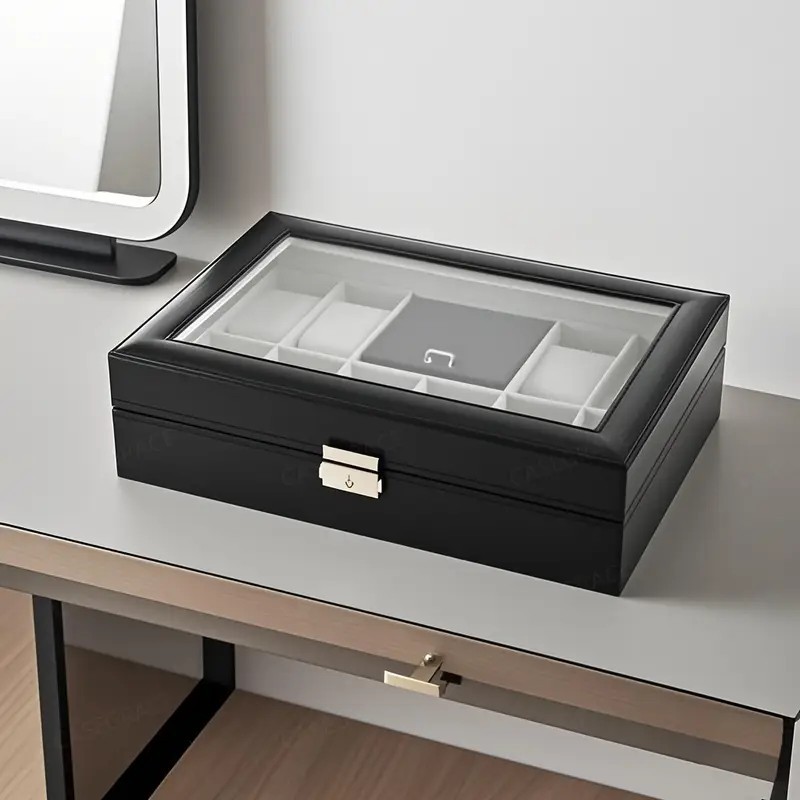 8 Khe Lưới Đồng Hồ Lưu Trữ Hộp Sắp Xếp Da PU Hộp Trang Sức Hiển Thị Hộp Bảo Quản