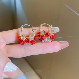 Khuyên Tai Hình Giỏ Hoa Hồng Phong Cách Âu Mỹ Tinh Tế Thời Trang