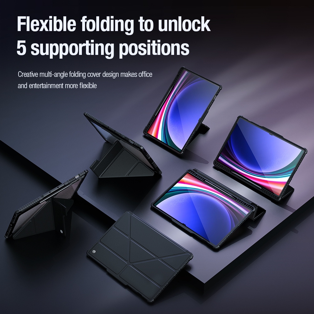 Nillkin Dành Cho Samsung Galaxy Tab 10 Ultra / S10 FE / S9 FE + / S9 + / S9 Plus Ốp Lưng Đa Góc Gấp Da PU Vỏ Thông Minh Bảo Vệ Camera Vỏ Ống Kính Có Giá Đỡ Bút Chì