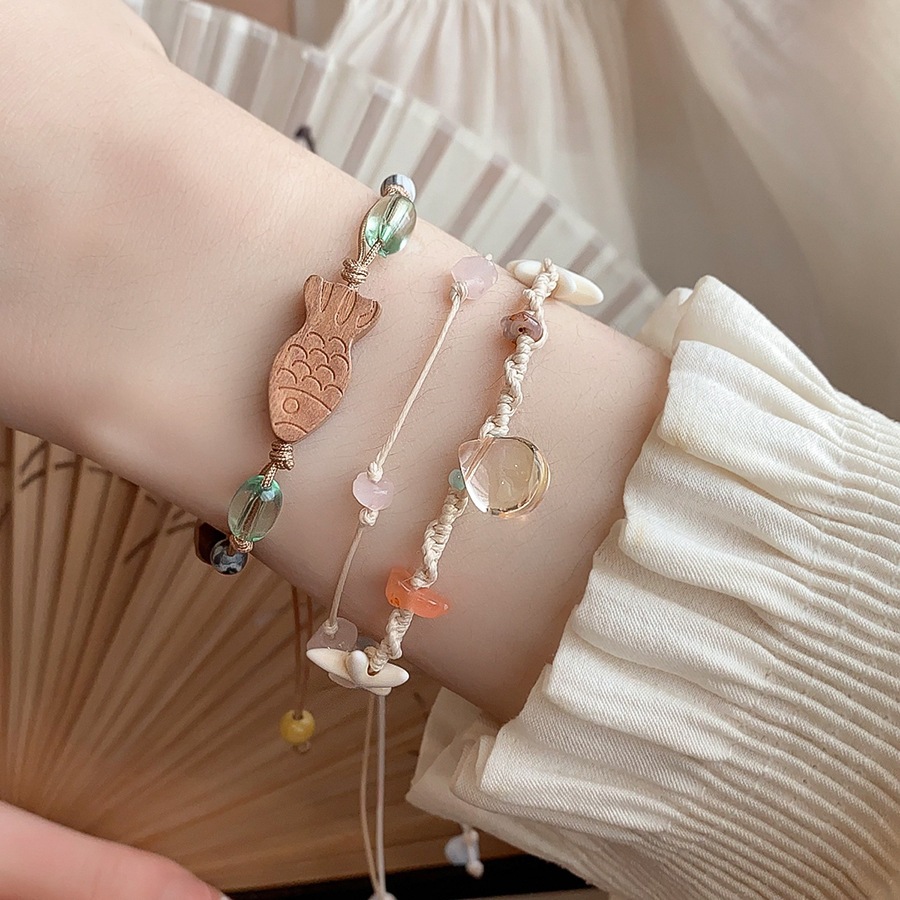 [Jewbeauty] Vòng tay hình giọt nước sao biển đầy màu sắc với vòng tay kéo dệt thời trang đa năng phụ kiện cầm tay đơn giản