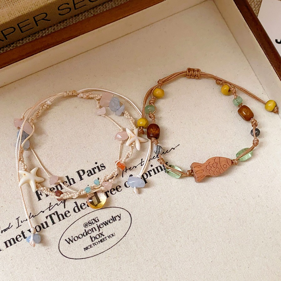 [Jewbeauty] Vòng tay hình giọt nước sao biển đầy màu sắc với vòng tay kéo dệt thời trang đa năng phụ kiện cầm tay đơn giản