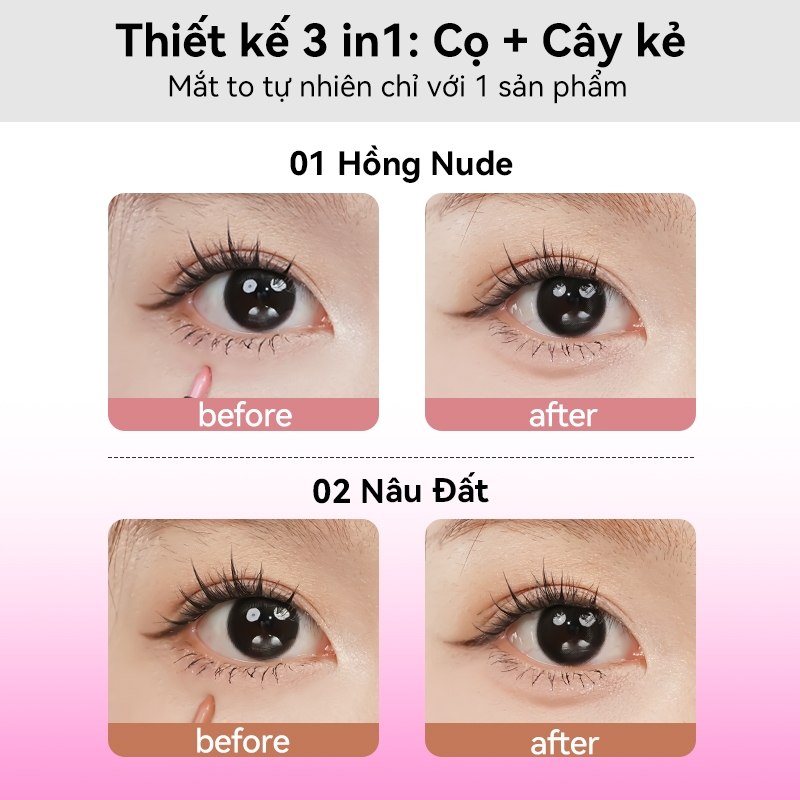 [MỚI] Bút Chì Kẻ Viền Môi PinkPunk 4 in 1 kẻ Bọng Mắt Mở Góc Mắt Tạo Khối Mũi Sáp Kết Cấu Căng Mọng 0.25g