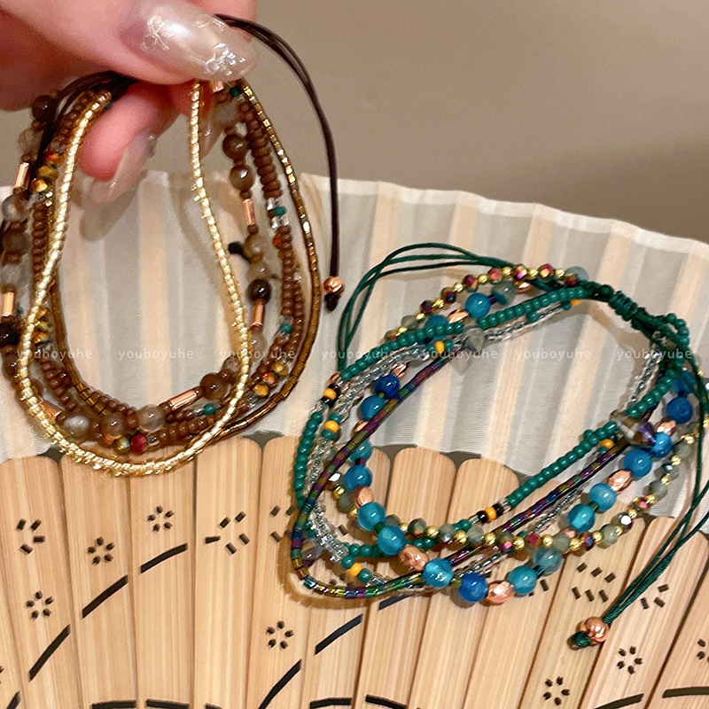 [Jewbeauty] Vòng tay đính cườm thủy tinh nhiều lớp phong cách dân tộc cổ điển thời trang và dễ kết hợp vòng tay trang trí tay đơn giản