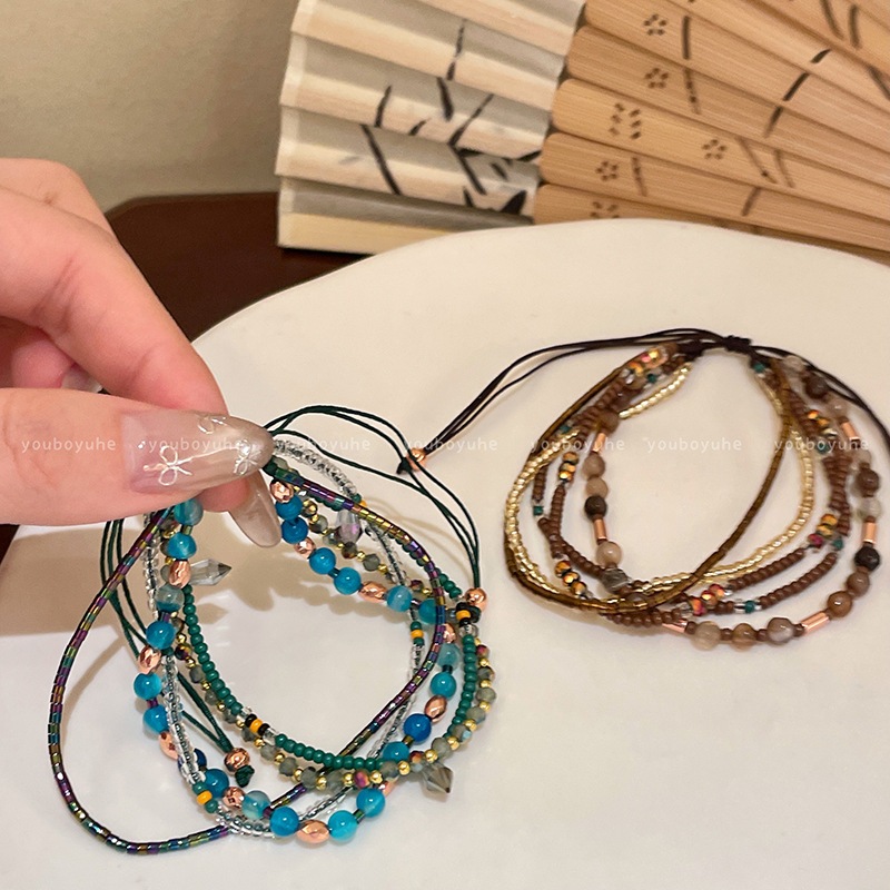 [Jewbeauty] Vòng tay đính cườm thủy tinh nhiều lớp phong cách dân tộc cổ điển thời trang và dễ kết hợp vòng tay trang trí tay đơn giản