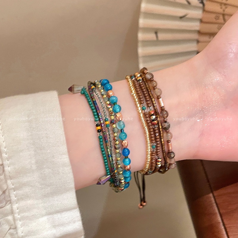 [Jewbeauty] Vòng tay đính cườm thủy tinh nhiều lớp phong cách dân tộc cổ điển thời trang và dễ kết hợp vòng tay trang trí tay đơn giản