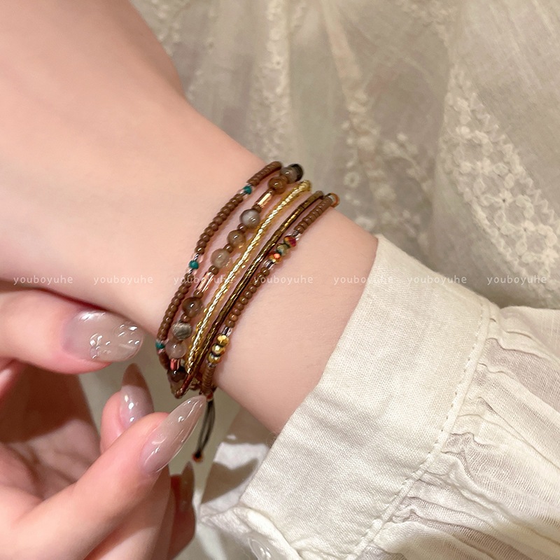 [Jewbeauty] Vòng tay đính cườm thủy tinh nhiều lớp phong cách dân tộc cổ điển thời trang và dễ kết hợp vòng tay trang trí tay đơn giản