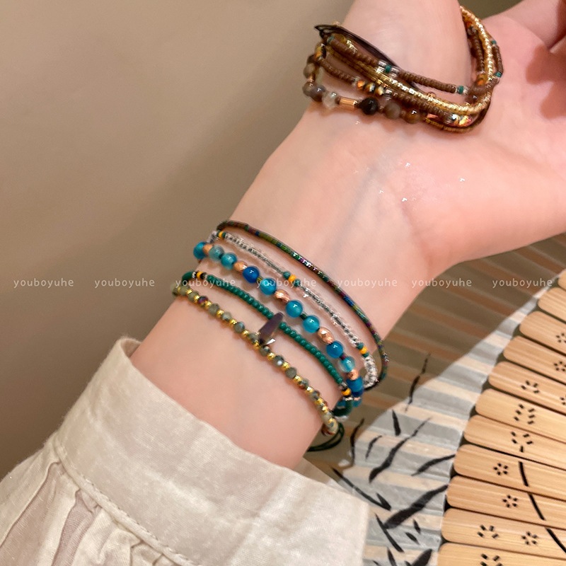 [Jewbeauty] Vòng tay đính cườm thủy tinh nhiều lớp phong cách dân tộc cổ điển thời trang và dễ kết hợp vòng tay trang trí tay đơn giản
