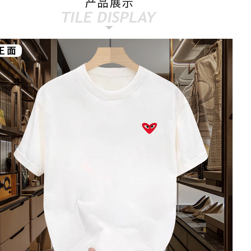 Kawajiu CDG Tình Yêu Cotton Nguyên Chất Cổ Tròn Rời Tay Ngắn Áo Thun Nam Nữ Cổ Điển PLAY Dạo Phố Mặc Cặp Đôi Mặc