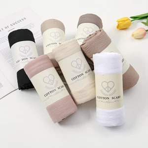 Jifang Trơn Tự Nhiên Nếp Nhăn Cotton Dài Pashmina Khăn Choàng Hijab Đầu Khăn Ngủ Hồi Giáo YW13