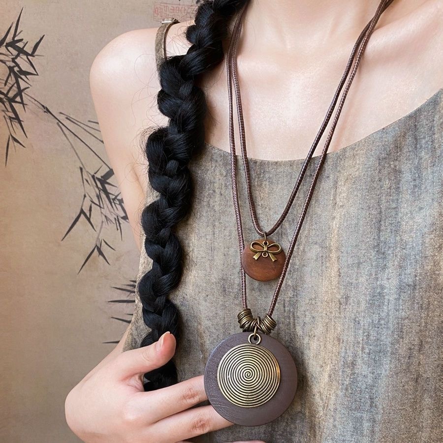 Phong cách dân tộc Mặt dây chuyền độc đáo Vòng cổ dài Vintage hàng ngày dễ dàng phù hợp với vòng cổ Thời trang phụ nữ cổ áo