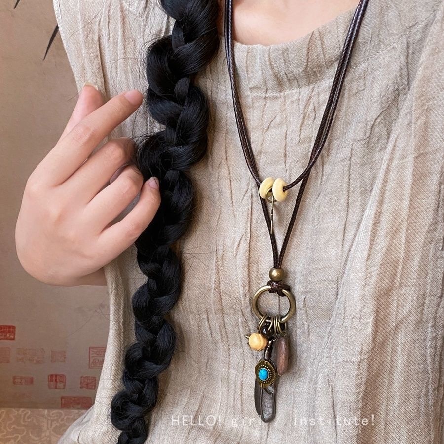 Phong cách dân tộc Mặt dây chuyền độc đáo Vòng cổ dài Vintage hàng ngày dễ dàng phù hợp với vòng cổ Thời trang phụ nữ cổ áo
