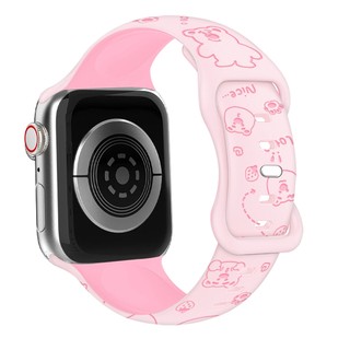 Dây đeo silicon hình gấu dâu hai tông màu cho Apple Watch Ultra 46 / 44 / 40 / 49 / 45 / 41 / 42 / 38 / 45mm iwatch Series Ultra / 10 / 9 / 8 / 7 / 6 / 5 / 4 / 3 / 2 / 1 / SE