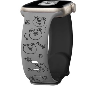 Dây đeo silicon hình gấu dâu hai tông màu cho Apple Watch Ultra 46 / 44 / 40 / 49 / 45 / 41 / 42 / 38 / 45mm iwatch Series Ultra / 10 / 9 / 8 / 7 / 6 / 5 / 4 / 3 / 2 / 1 / SE
