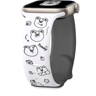Dây đeo silicon hình gấu dâu hai tông màu cho Apple Watch Ultra 46 / 44 / 40 / 49 / 45 / 41 / 42 / 38 / 45mm iwatch Series Ultra / 10 / 9 / 8 / 7 / 6 / 5 / 4 / 3 / 2 / 1 / SE