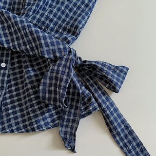 Phong Cách Hàn Quốc Nữ Nữ Eo Ôm Vintage Kẻ Sọc Cổ Chữ V Áo Sơ Mi Tay Ngắn
