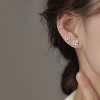 S925 Bạc Trái Tim Ngôi Sao Zircon Bông Tai Thời Trang Đơn Giản Video Unisex