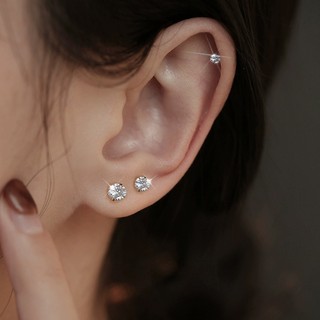 S925 Bạc Trái Tim Ngôi Sao Zircon Bông Tai Thời Trang Đơn Giản Video Unisex