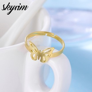 SKYRIM Vàng Thanh Lịch Rỗng Bướm Nơ Vòng Thép Không Gỉ Mở Có Thể Điều Chỉnh Trang Sức Thời Trang Cho Nữ