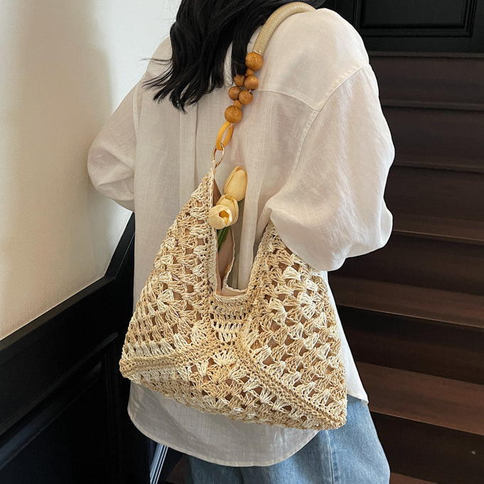 Túi Tote dệt nữ phong cách mới Túi đeo chéo một vai rỗng dung tích lớn