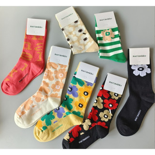 [oklife Tất Nữ] Mari Màu Phần Lan Văn Học Nữ Giữa Ống Tất Hoa Cotton Niche Nhẹ Sang Trọng ins Tất Hợp Thời Trang