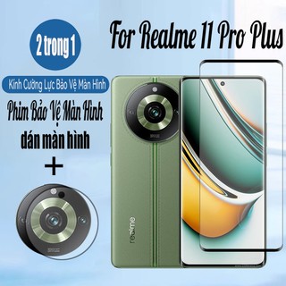 Kính cường lực bảo vệ màn hình Realme 11 Pro Plus 2 trong 1 cho Realme 12 11 Pro Plus 12x 11x 5G 9D Kính bảo vệ phim và ống kính máy ảnh