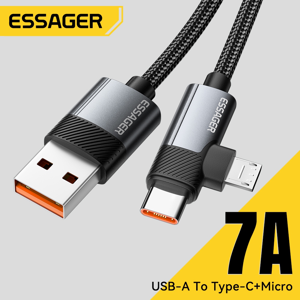 Essager 7A USB A Sang Micro + Type C Cáp Sạc Nhanh 2 Trong 1 Cho, Samsung Xiaomi