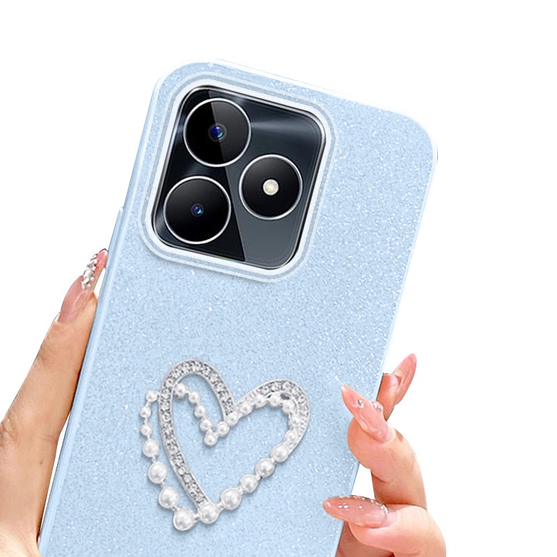 YBD Đơn Giản Ngọc Trai Trái Tim Ốp Lưng Điện Thoại Realme C53 C51 C63 C61 C65S 4G Realme Note 50 Note 60 60X Realme Note 70 70T Shining Kim Cương Giả Vỏ Cô Gái Mới