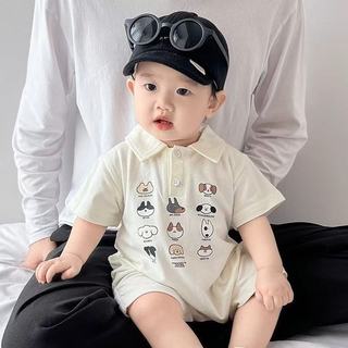 Bé trai sơ sinh Áo liền quần mùa hè họa tiết chó con hoạt hình dễ thương, dáng rộng vừa vặn, chất liệu mềm mại thoải mái (0-24 tháng)