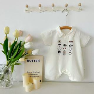Bé trai sơ sinh Áo liền quần mùa hè họa tiết chó con hoạt hình dễ thương, dáng rộng vừa vặn, chất liệu mềm mại thoải mái (0-24 tháng)