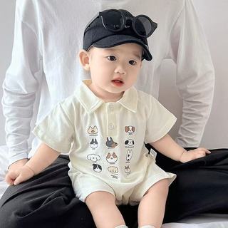 Bé trai sơ sinh Áo liền quần mùa hè họa tiết chó con hoạt hình dễ thương, dáng rộng vừa vặn, chất liệu mềm mại thoải mái (0-24 tháng)