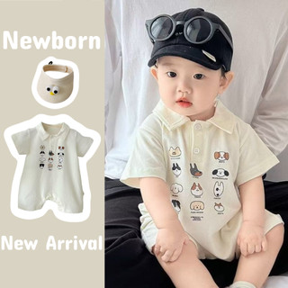 Bé trai sơ sinh Áo liền quần mùa hè họa tiết chó con hoạt hình dễ thương, dáng rộng vừa vặn, chất liệu mềm mại thoải mái (0-24 tháng)
