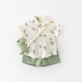 Bé trai sơ sinh Cotton Dễ thương Khủng long dễ thương Một bộ ba mảnh họa tiết khủng long dễ thương Bộ áo liền quần dáng rộng (0-24 tháng)