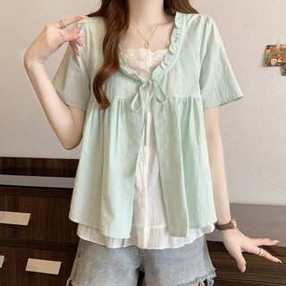 Áo sơ mi nữ tay ngắn dáng rộng phong cách Hàn Quốc
