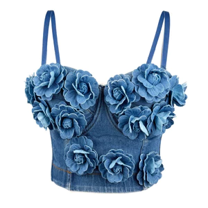 Mùa Hè 2025 Phong Cách Mới Nữ Handmade Đính Hạt Hoa Tôn Trang Cao Cấp Gợi Cảm Áo yếm Denim Xương Cá Corset