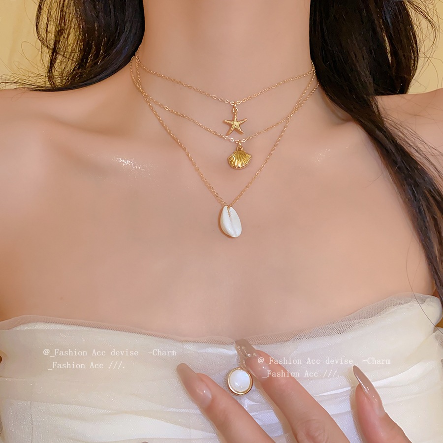 Vòng cổ ốc sên vỏ kim loại, dây chuyền phong cách mùa hè, phụ kiện thời trang đa năng