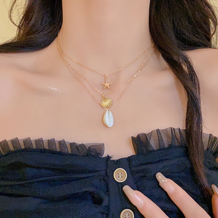 Vòng cổ ốc sên vỏ kim loại, dây chuyền phong cách mùa hè, phụ kiện thời trang đa năng