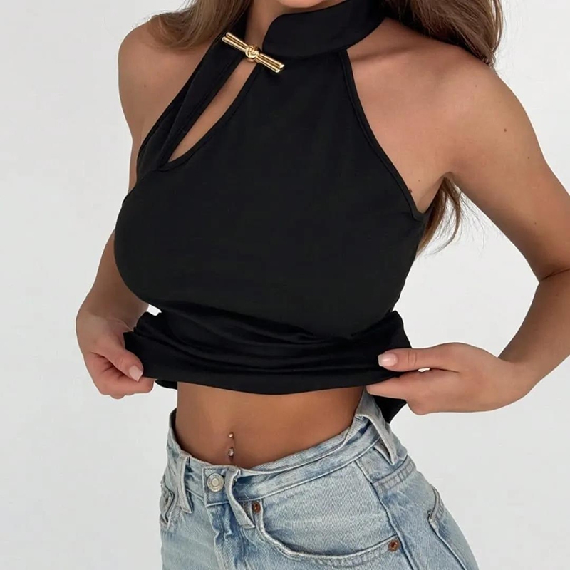 Cutenew Chắc Chắn Dây Áo Skinny Off Vai Không Đều Chắp Vá Rốn Lộn Mùa Hè Nữ Thời Trang Gợi Cảm Phong Cách Mỹ