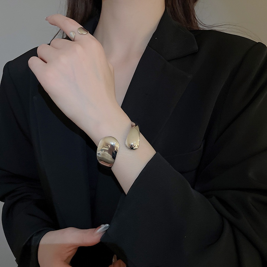 [Jewbeauty] Vòng tay hở miệng bóng hình bầu dục phong cách Châu Âu và Mỹ trang sức tay cao cấp thời trang và đa năng