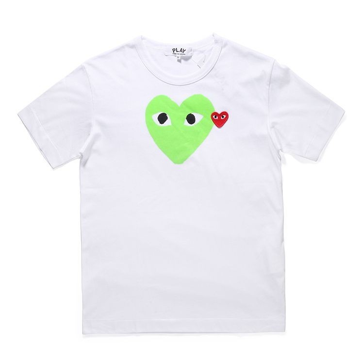 Chơi Cổ Điển In Hình Trái Tim Cotton Nguyên Chất Unisex Áo Thun Cổ Nhãn + Thẻ
