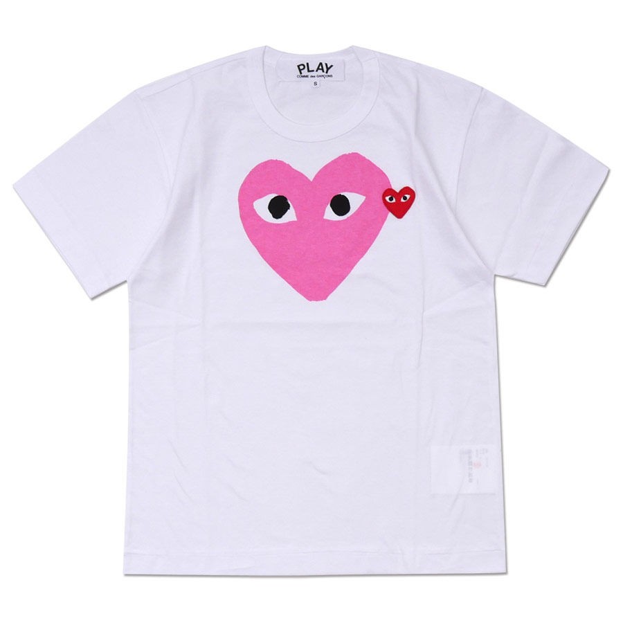 Chơi Cổ Điển In Hình Trái Tim Cotton Nguyên Chất Unisex Áo Thun Cổ Nhãn + Thẻ