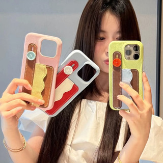 Hàn Quốc Ghép Màu Hồng Xanh Lá Cây Wrsitband Khe Cắm Thẻ Túi Da PU Ốp Điện Thoại Cho iPhone 16Promax 15Promax 13 14 Pro Max Chống Sốc Bảo Vệ Toàn Diện Nữ Vỏ Di Động